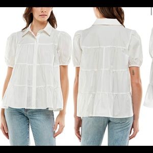 Puff sleeve button down top